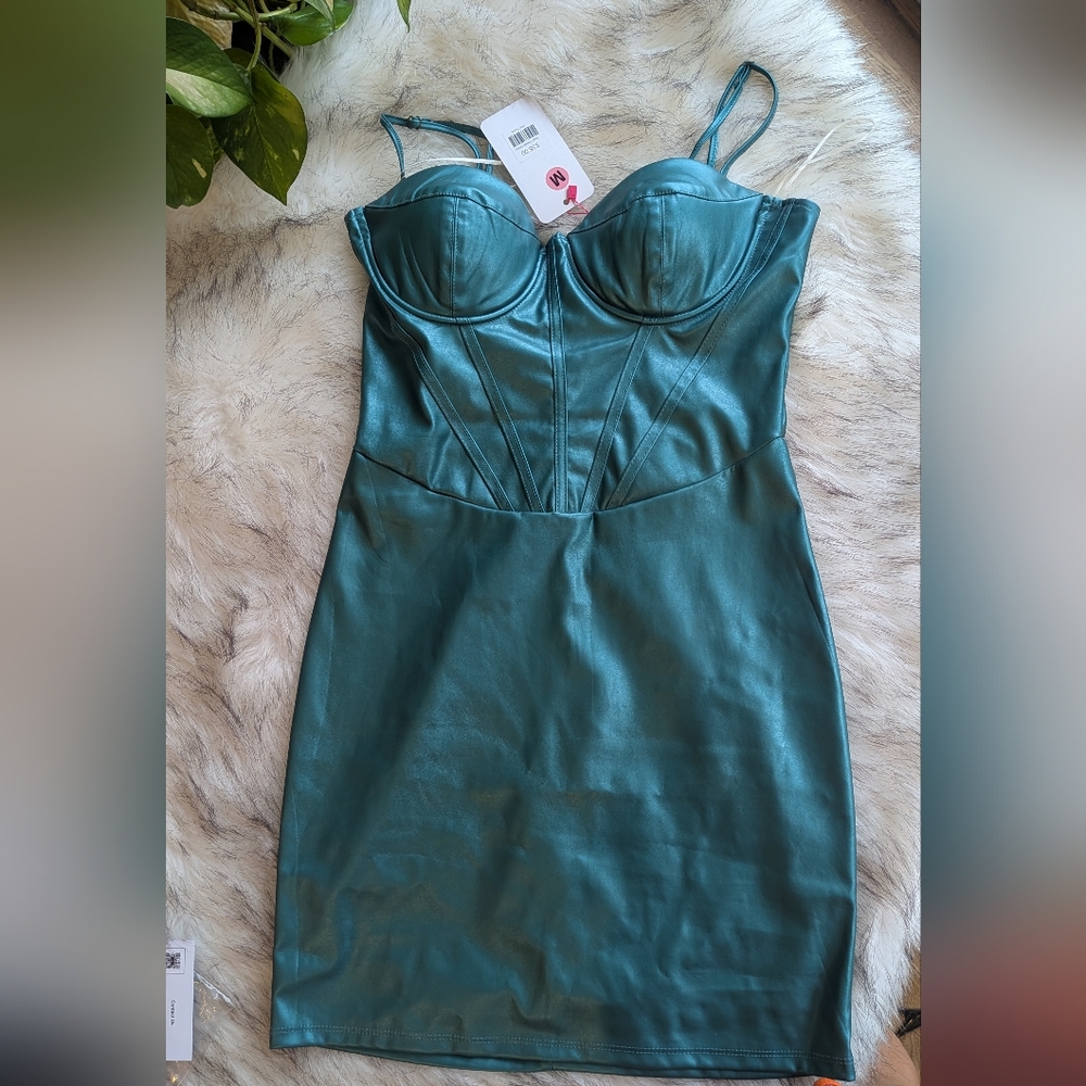 Lovestoned Teal Faux/PU Leather Mini Dress